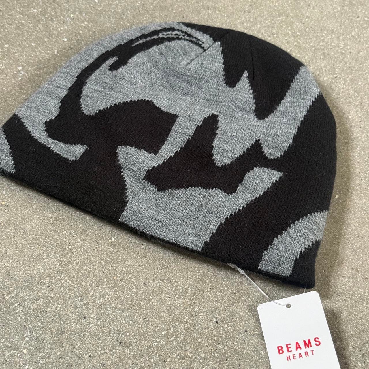 BEAMS Heart NWT Abstract Camo Knit Beanie - Black/Grey