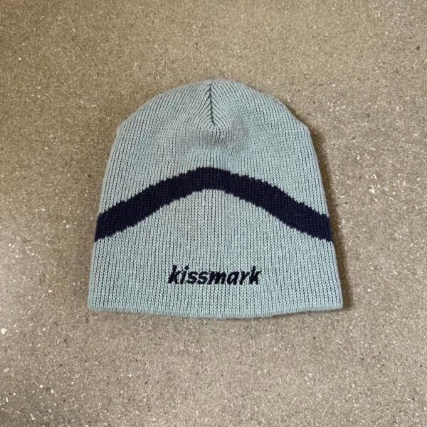 Kissmark Vintage Wave Pattern Knit Beanie - Light Blue/Navy