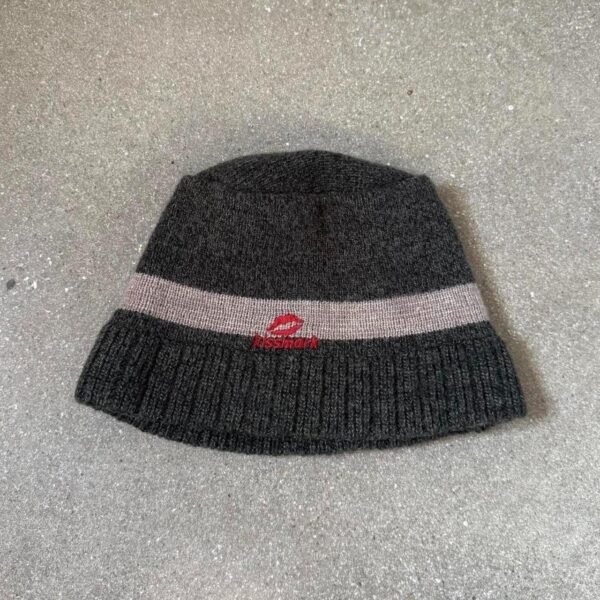 Kissmark Vintage Embroidered Knit Bucket Hat Beanie - Charcoal/Taupe
