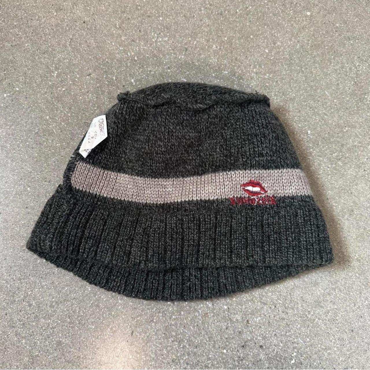 Kissmark Vintage Embroidered Knit Bucket Hat Beanie - Charcoal/Taupe