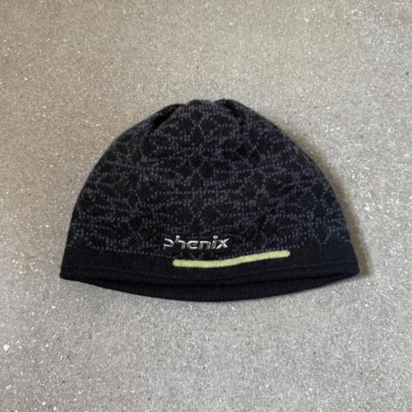 Phenix (SAMPLE) Patterned Knit Beanie w/ Chrome Emblem - Black/Charcoal