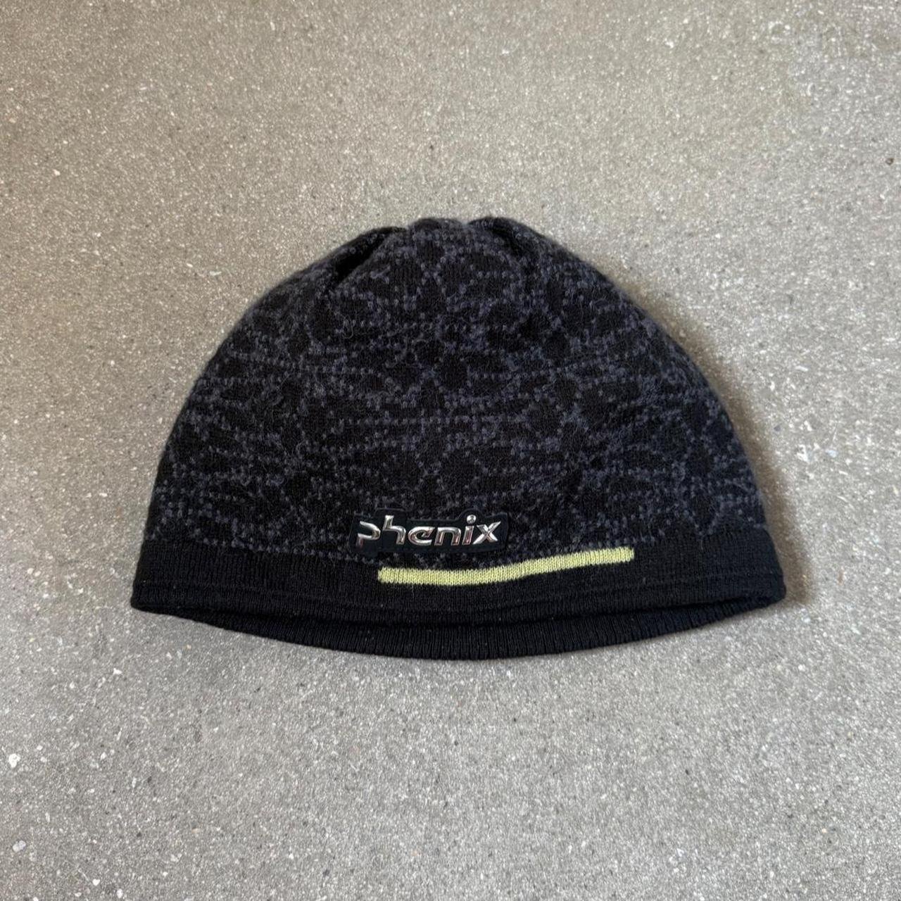 Phenix (SAMPLE) Patterned Knit Beanie w/ Chrome Emblem - Black/Charcoal