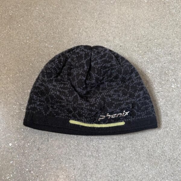 P8-153.jpg Phenix (SAMPLE) Patterned Knit Beanie w/ Chrome Emblem - Black/Charcoal