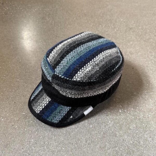 Phenix Japanese Native Striped Wool Blend Cinch Work Cap - Blue/Grey/Black
