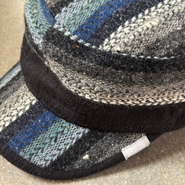 P8-173.jpg Phenix Japanese Native Striped Wool Blend Cinch Work Cap - Blue/Grey/Black