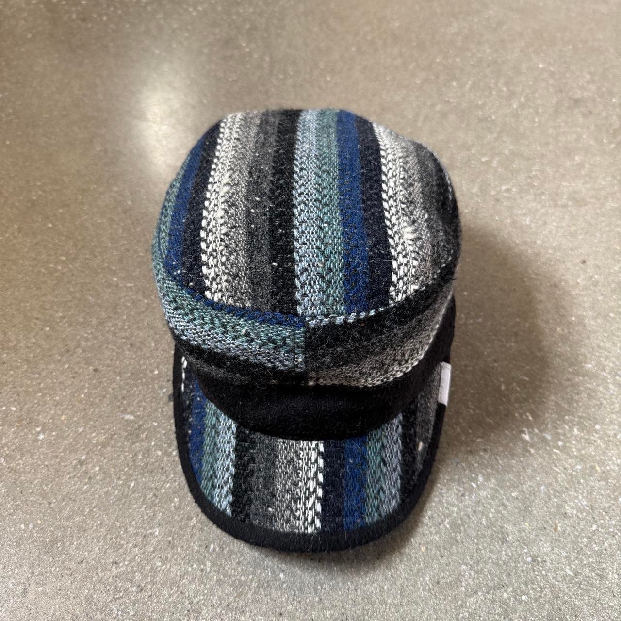 Phenix Japanese Native Striped Wool Blend Cinch Work Cap - Blue/Grey/Black