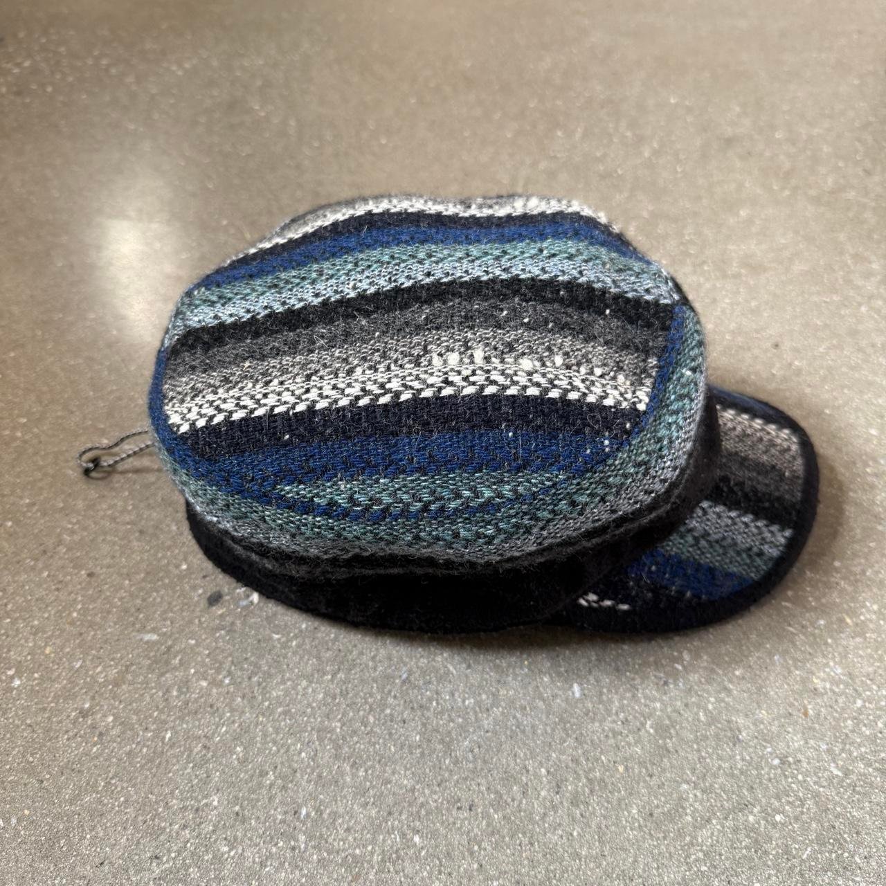 Phenix Japanese Native Striped Wool Blend Cinch Work Cap - Blue/Grey/Black