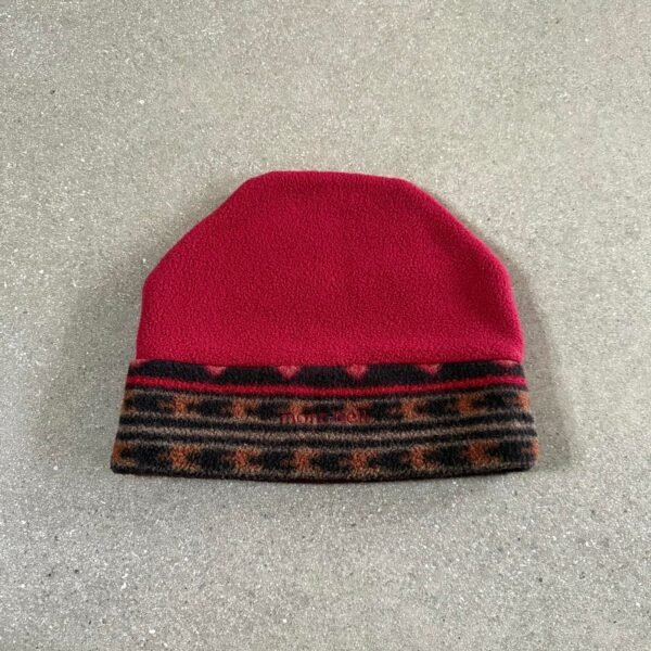 Montbell Chameece Fleece Beanie - Red/Geometric Band
